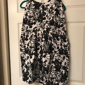 Off white and black floral strapless dress